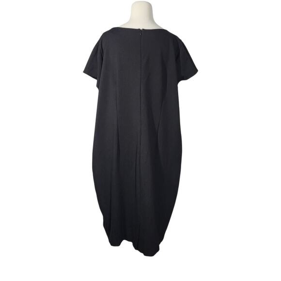 Susan Graver Women’s 2X Black Ponte Knit Cap Sleeve Midi Dress LBD Slimming Work - Picture 4 of 14